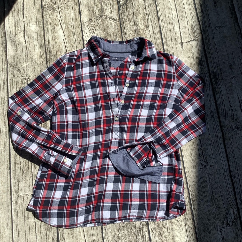 Tommy Hilfiger Summer Plaid Cabincore Streetwear Gardening Casual Pullover Large